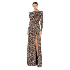 Mac Duggal 26916 Black Floral Long Sleeve Maxi Dress Size 12 $498